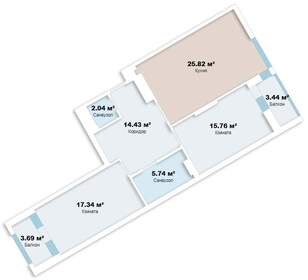 2-комн. новостройки, 87 м<sup>2</sup>, поверх 6/14